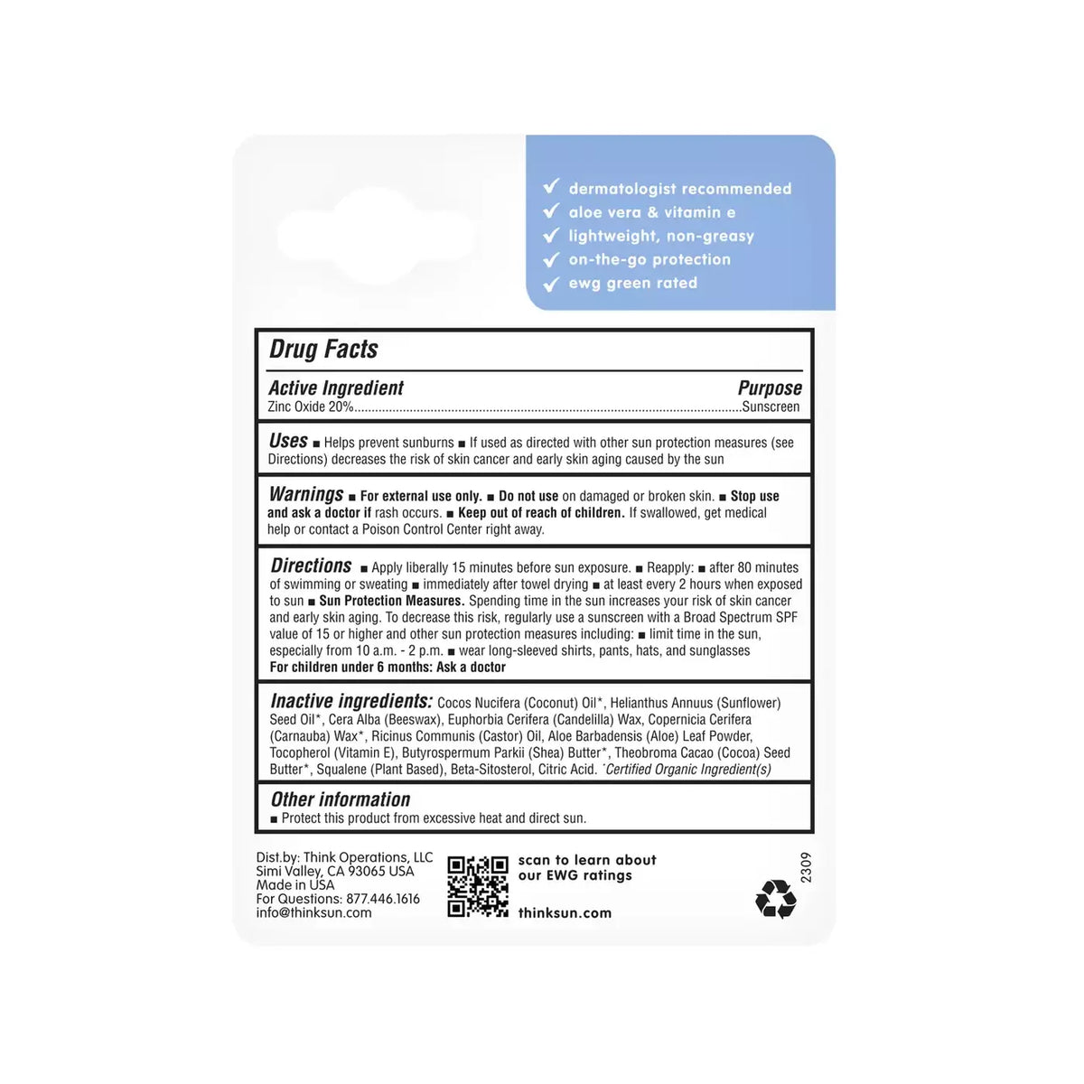 ThinkSport Sunscreen Stick SPF 30